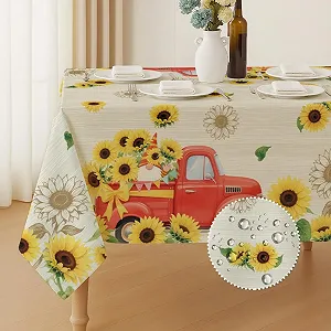 Скатертина ANATTASOUL Sunflower and Gnome Washable 213 x 152 cm Water-Repellent Autumn - Фото 1