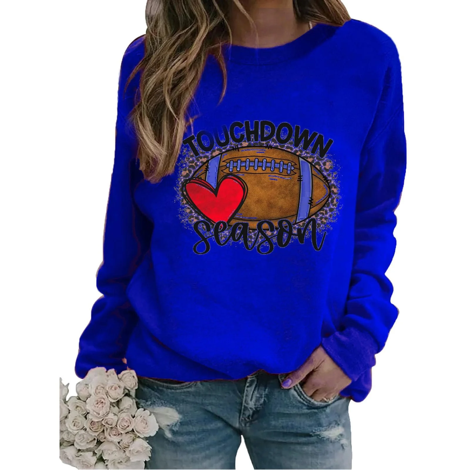 Світшот HAOLEI з довгими рукавами, круглим вирізом та принтом у стилі регбі, фото №1