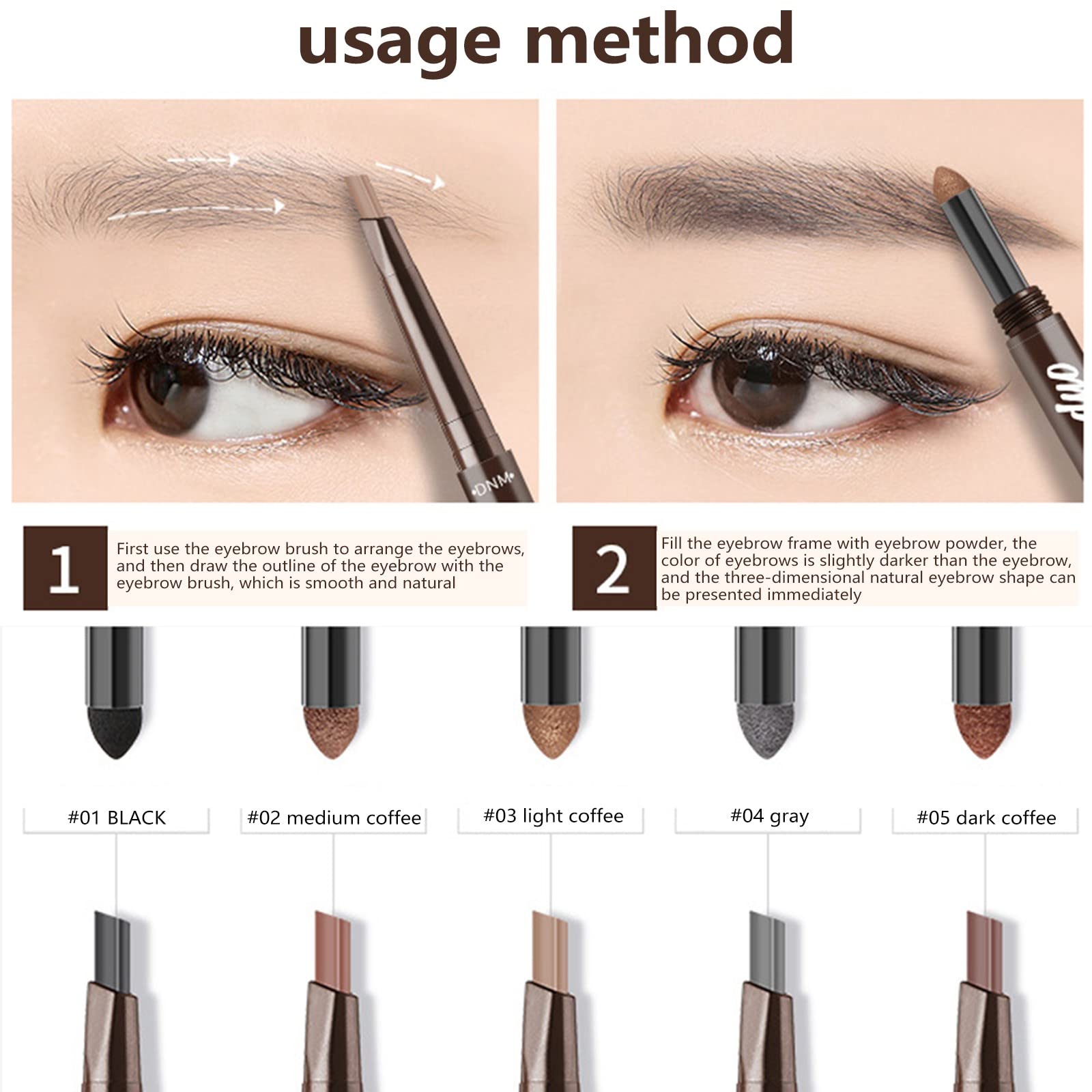 Гель для фиксации бровей и Пудра для бровей Два в одном Водостойкий Автоматическое вращение Набор для всех типов кожи Трафарет (D Один размер), фото №5