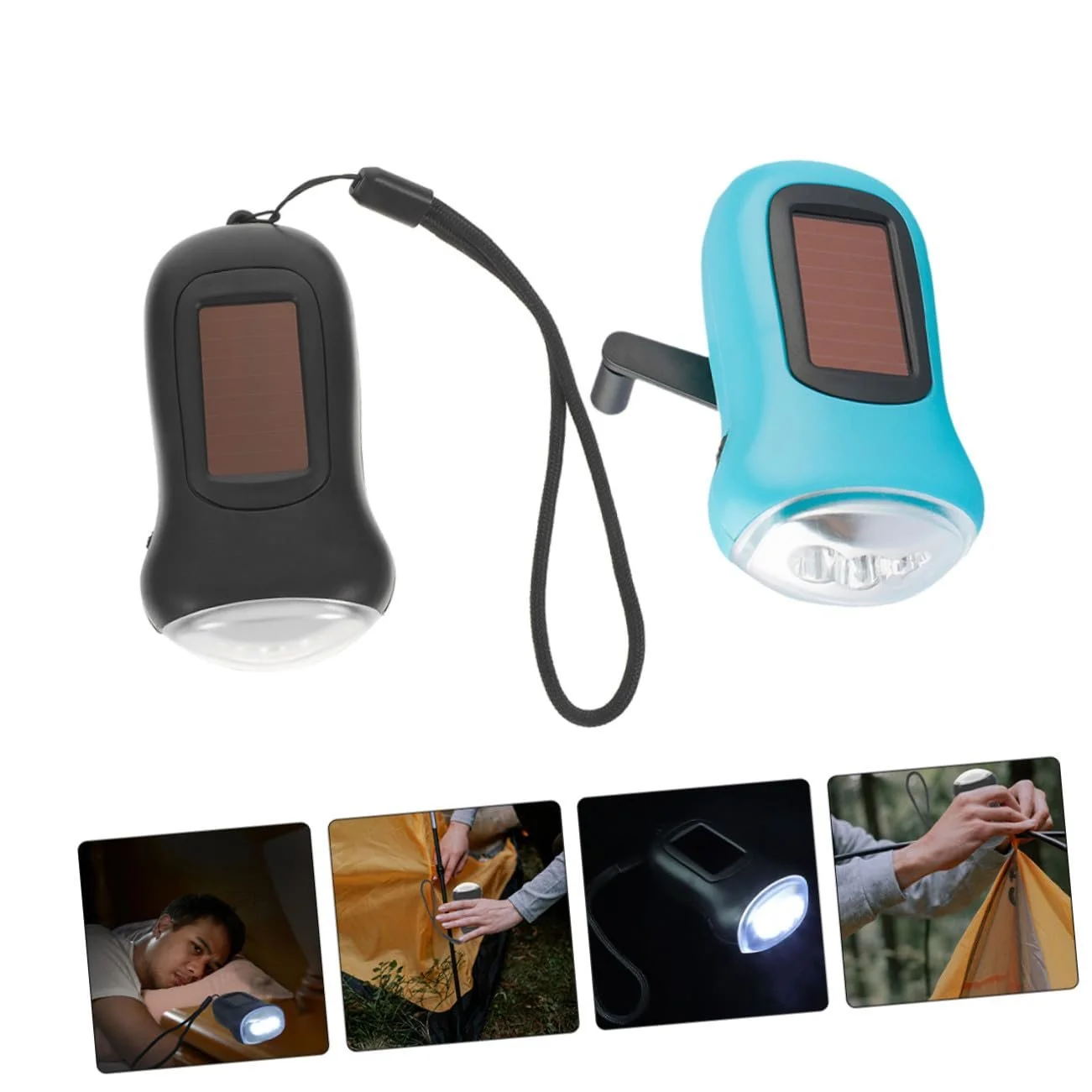 Ручной фонарь Holibanna 2 шт. LED с ручным приводом и солнечной зарядкой для кемпинга, походов, чрезвычайных ситуаций, для использования на открытом воздухе, черный и синий, фото №9