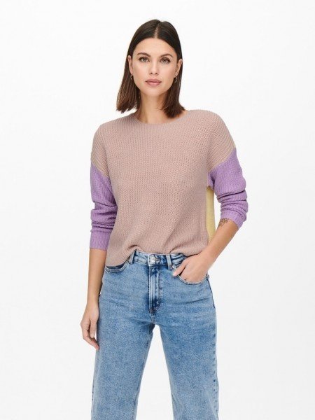 Пуловер ONLNICCI L/S BLOCK PULLOVER EX KNT 15257294-Rose Smoke-Detail:CROCUS PETAL/PASTEL YEL ONLY XS, фото №1