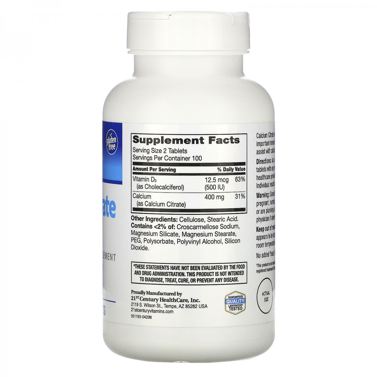 21st Century кальций цитрат витамин Д3 Calcium Citrate Petites D3 200 Coated Tablets, фото №2