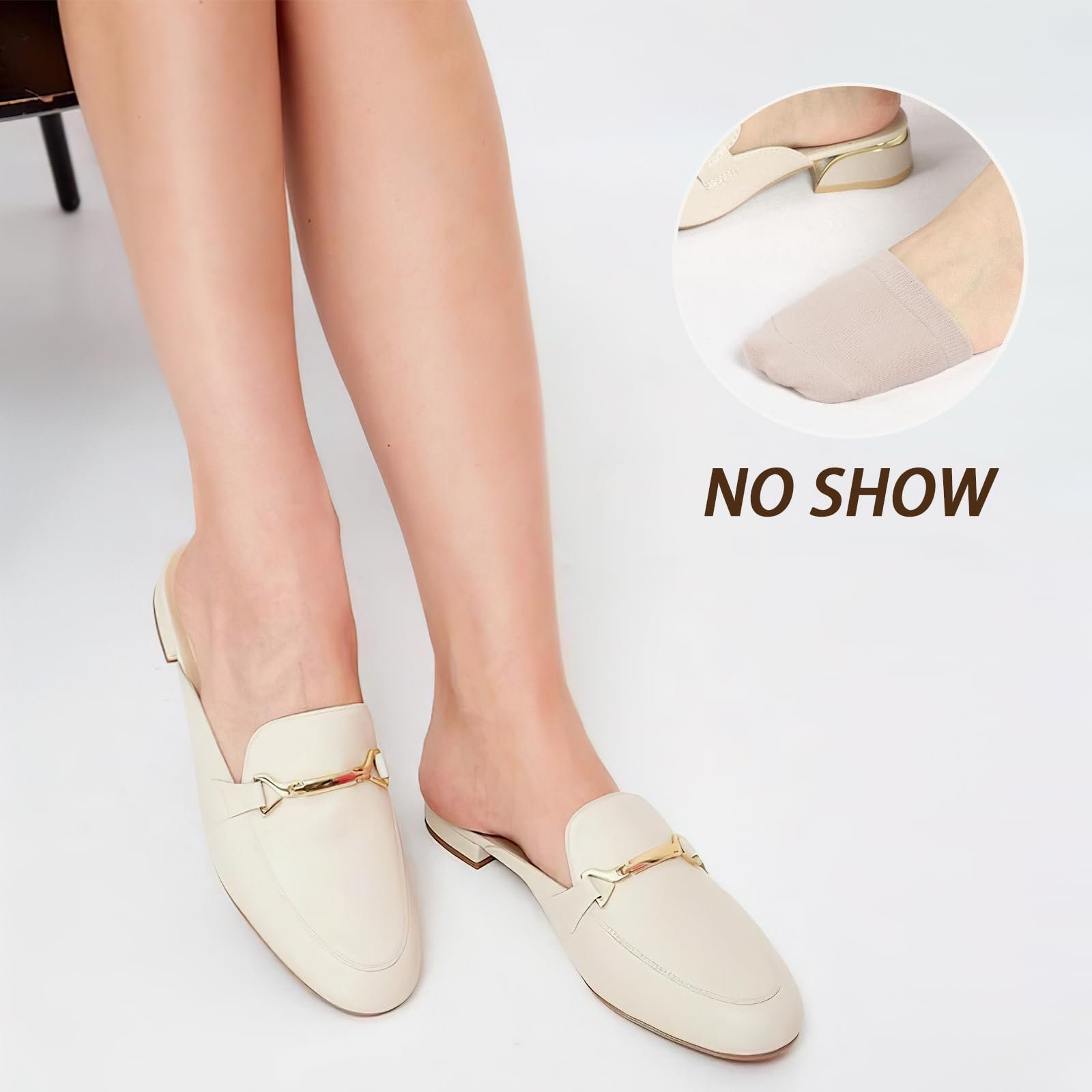 Носки для пальцев ног Хлопковые для женщин, поглощающие пот, невидимые полуноски с нескользящим силиконом для мюли, босоножек и туфель на высоких каблуках, 6 шт, фото №2