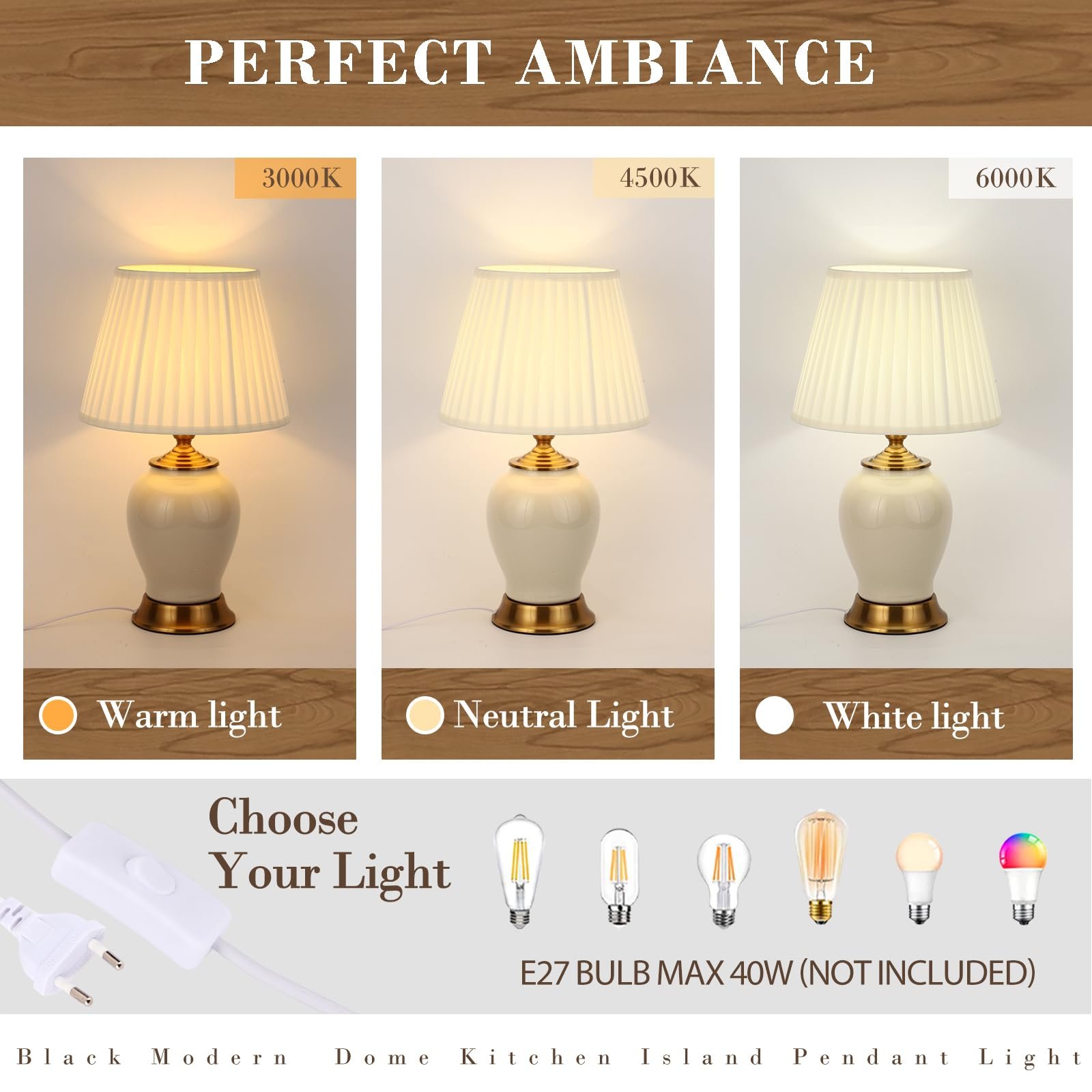 Настольная лампа Керамическая E27 Modern 30 Вт 53 см Белый, фото №5