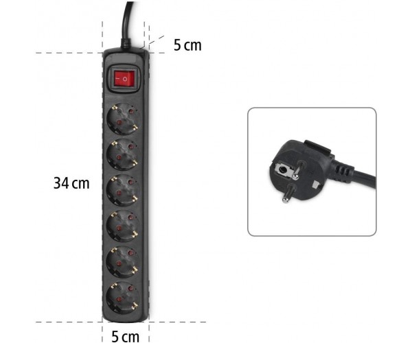 HAMA Фільтр-подовжувач мережевий 6хТип F 3х1.5мм2, 16А 5м чорний, фото №3 HAMA Фільтр-подовжувач мережевий 6хТип F 3х1.5мм2, 16А 5м чорний, фото №3