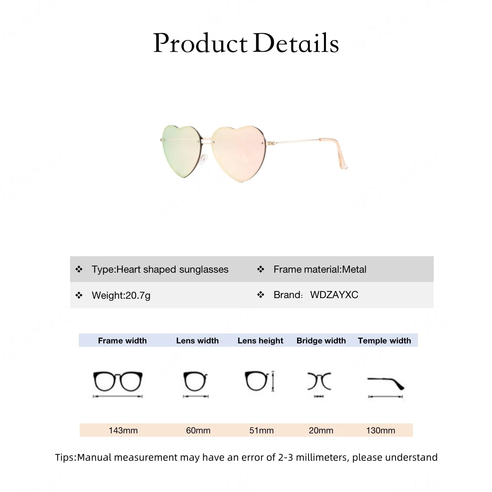 Сонцезахисні окуляри Серце Вінтаж WDZAYXC Металева оправа, фото №2