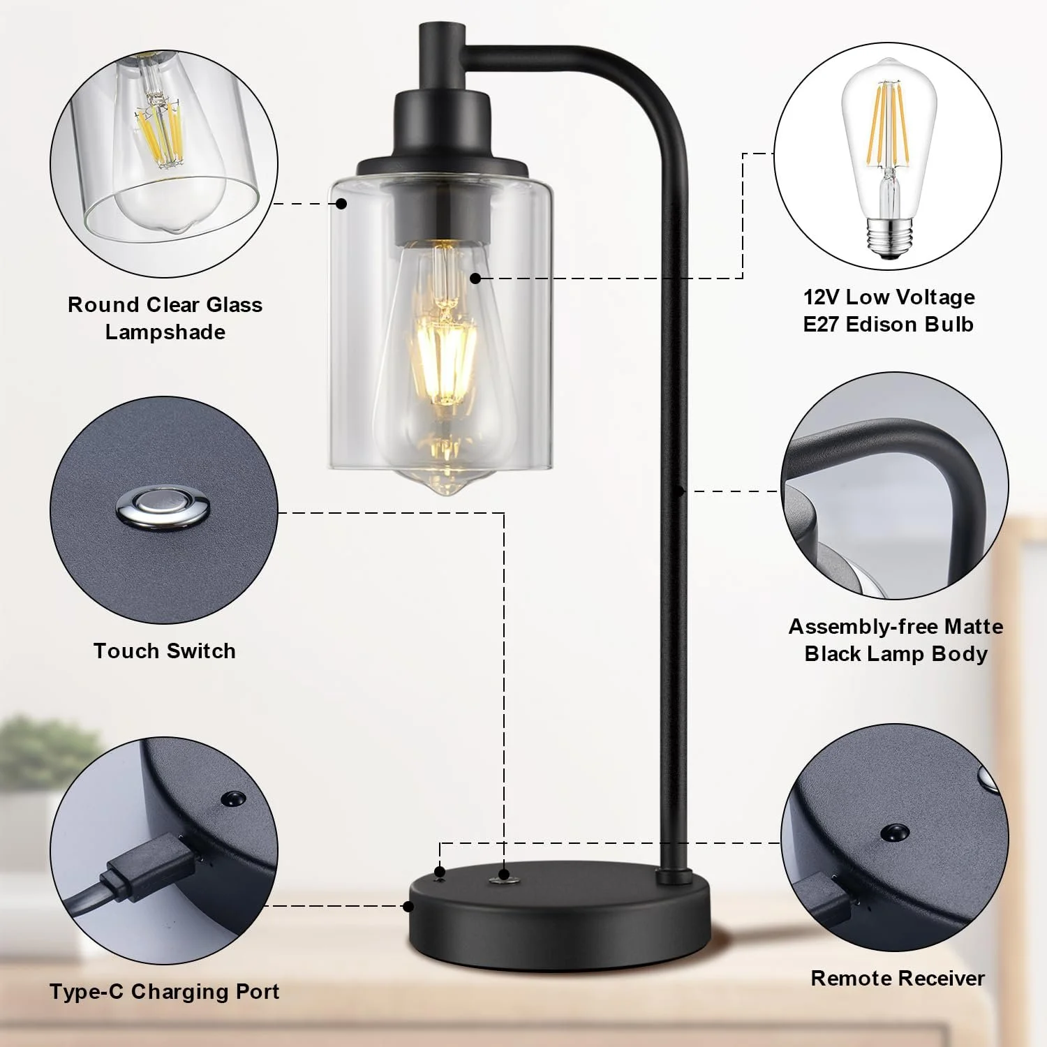 Настільна лампа Linkenail 2 шт. 8000 mAh USB з пультом Чорний, фото №4