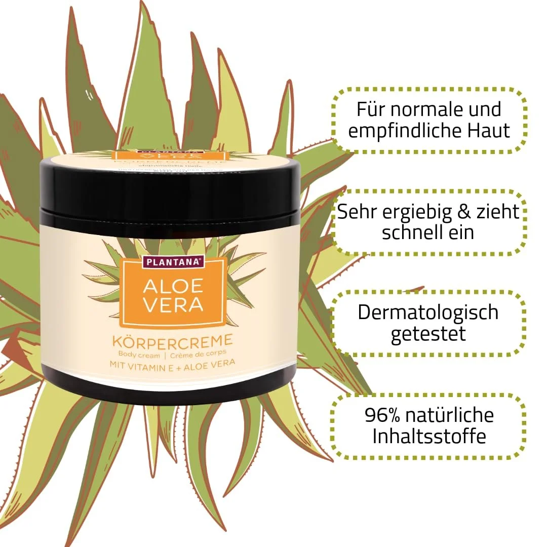 Крем для тела PLANTANA® Organic Aloe Vera 500 мл | Для сухой кожи | С витамином Е | Веганский | Справедливая торговля | Органическое выращивание | Дерматологически протестировано | Экономичный | Быстро впитывается, фото №2