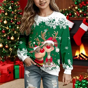 Детский свитшот с круглым вырезом, мультяшный олень, длинный рукав (2 года, 14 лет) synthetic.ua - Фото 1