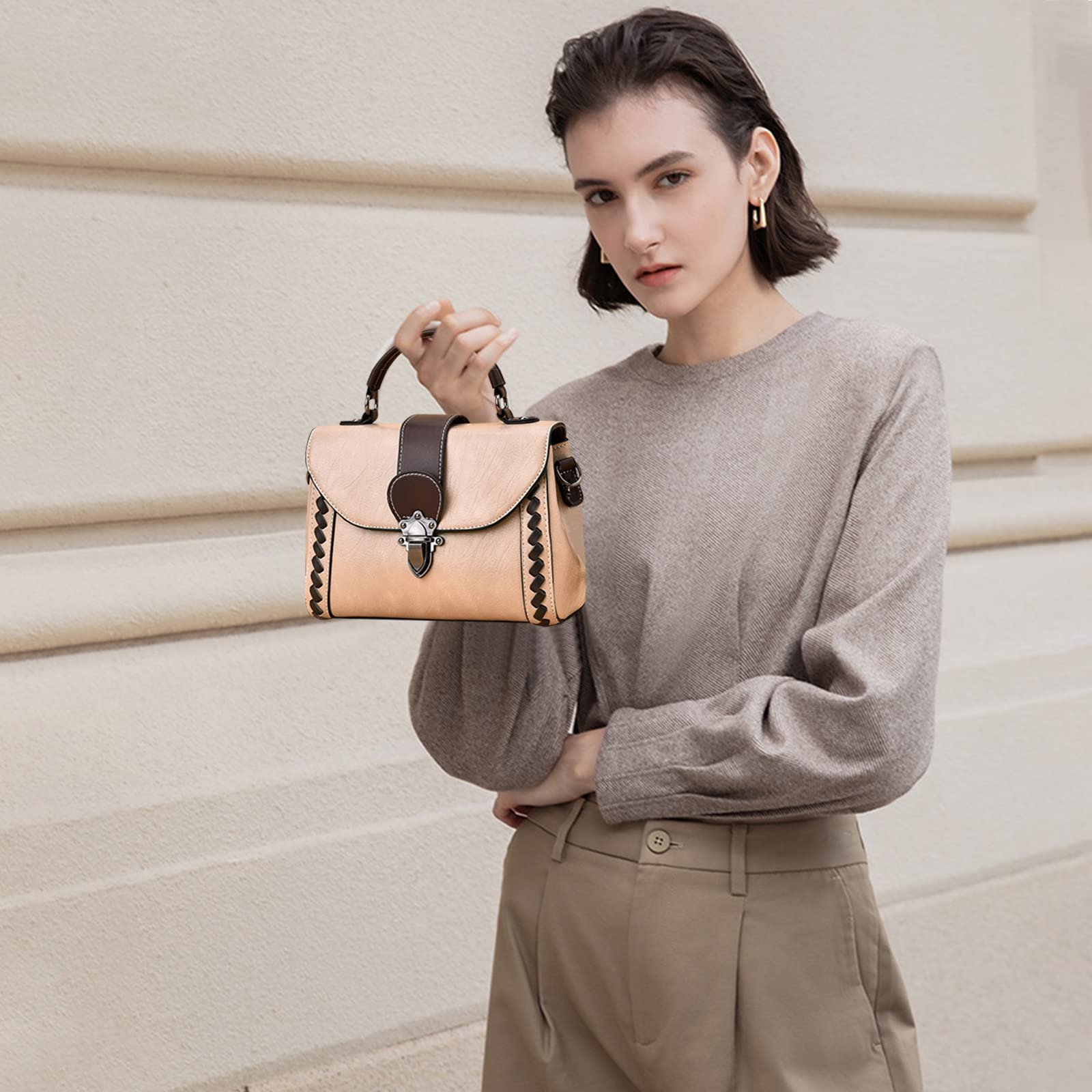 Сумка NICOLE & DORIS с верхней ручкой, маленькая, кожаная, цвета хаки, фото №2