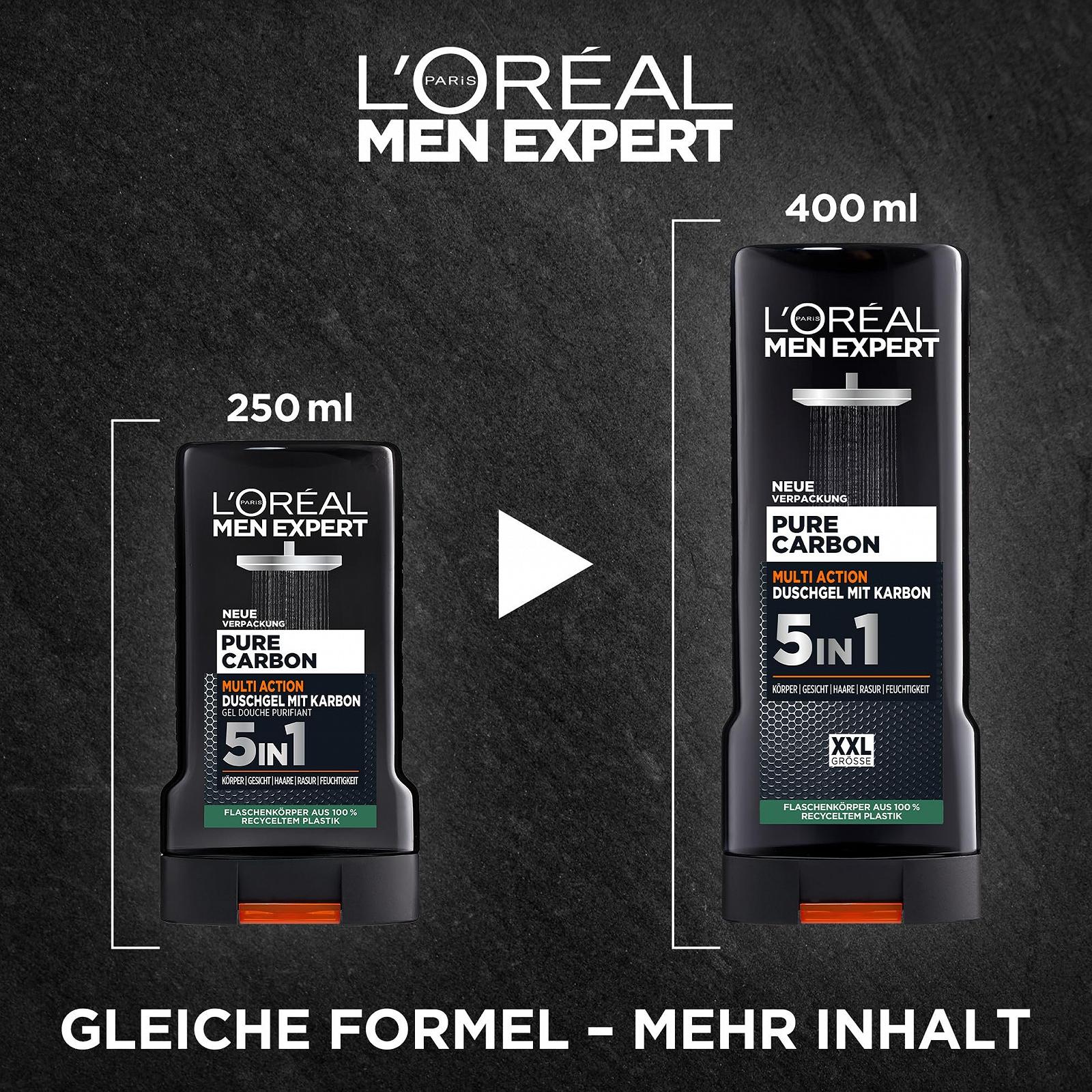 Гель для душа L'Oréal Paris Men Expert Carbon Clean для лица, тела и волос мужской пряный аромат 2 х 300 мл, фото №5