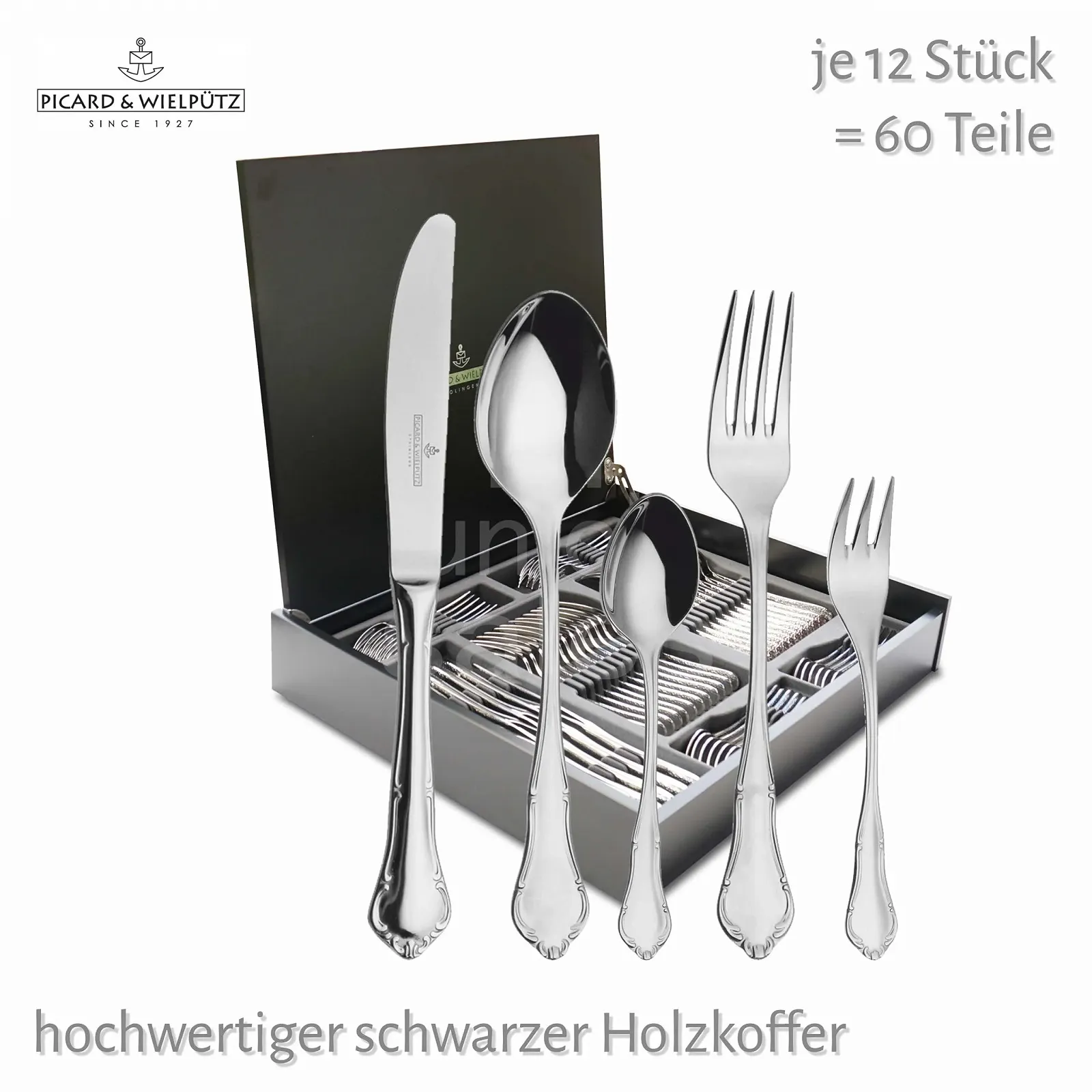 Набір столових приборів Picard & Wielpütz Palazzo 60 предметів у високоякісній чорній дерев'яній подарунковій коробці, фото №2 Набір столових приборів Picard & Wielpütz Palazzo 60 предметів у високоякісній чорній дерев'яній подарунковій коробці, фото №2