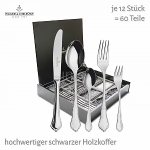 Набір столових приборів Picard & Wielpütz Palazzo 60 предметів у високоякісній чорній дерев'яній подарунковій коробці synthetic.ua - Фото 1