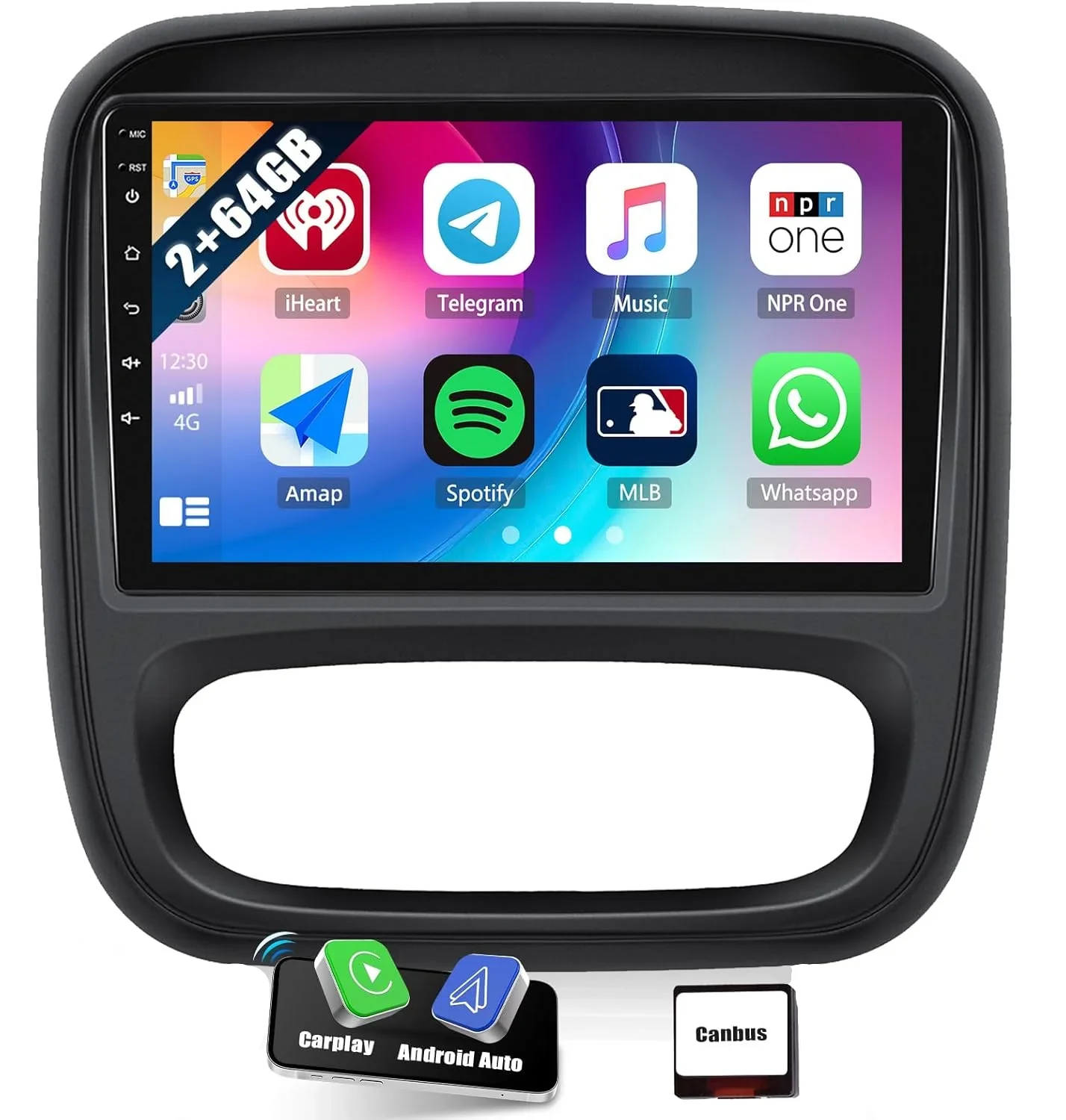 Штатна автомагнітола PODOFO для Opel Vivaro B Renault Trafic Fiat Talento Nissan NV300 / 9" / Сенсорна / 2/64Гб / Apple CarPlay / Android Auto / Bluetooth / WI-FI / GPS / USB, фото №1