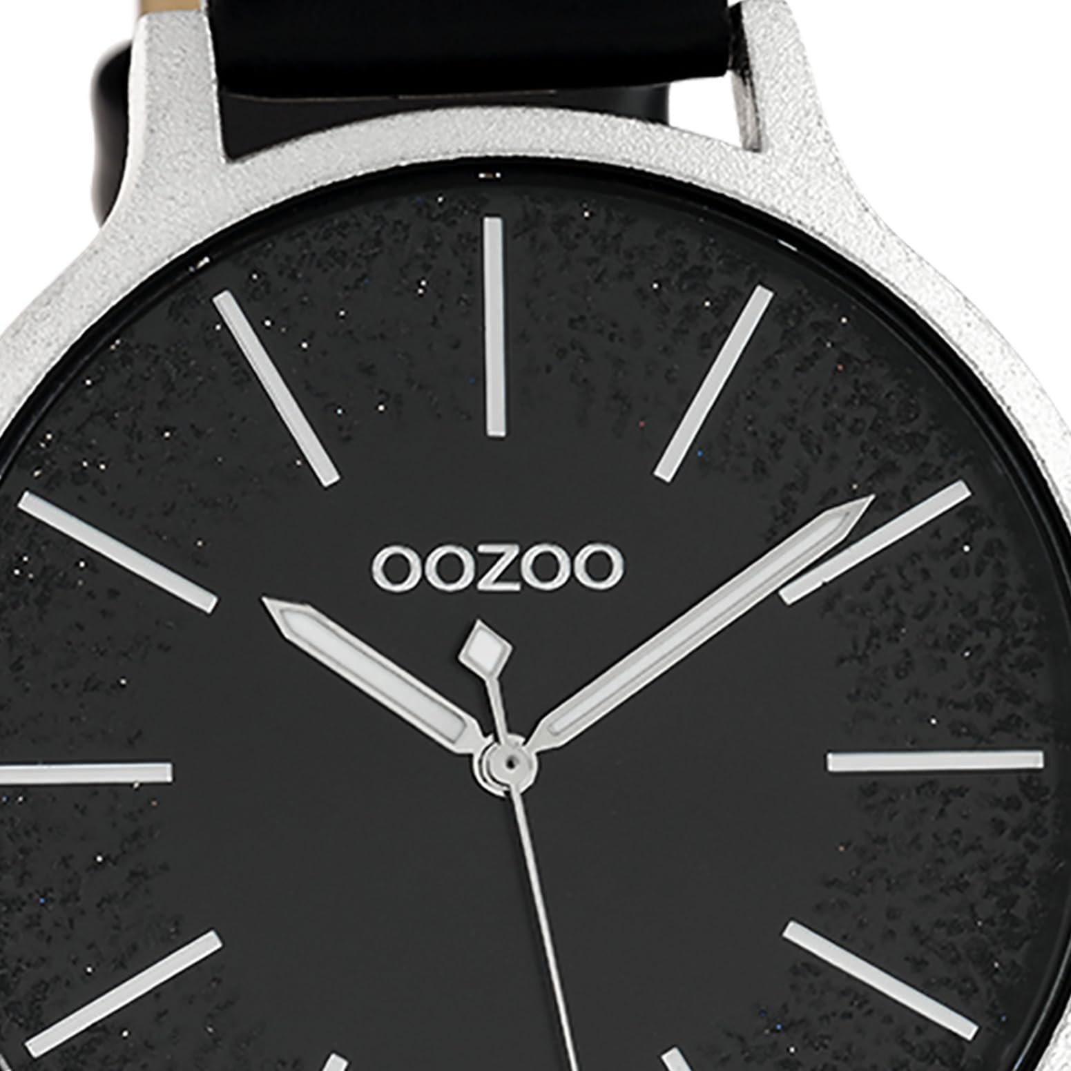Женские часы Oozoo C10569 Ремешок кожаный 45 мм Черный/Блестки, серебристый/черный, фото №2