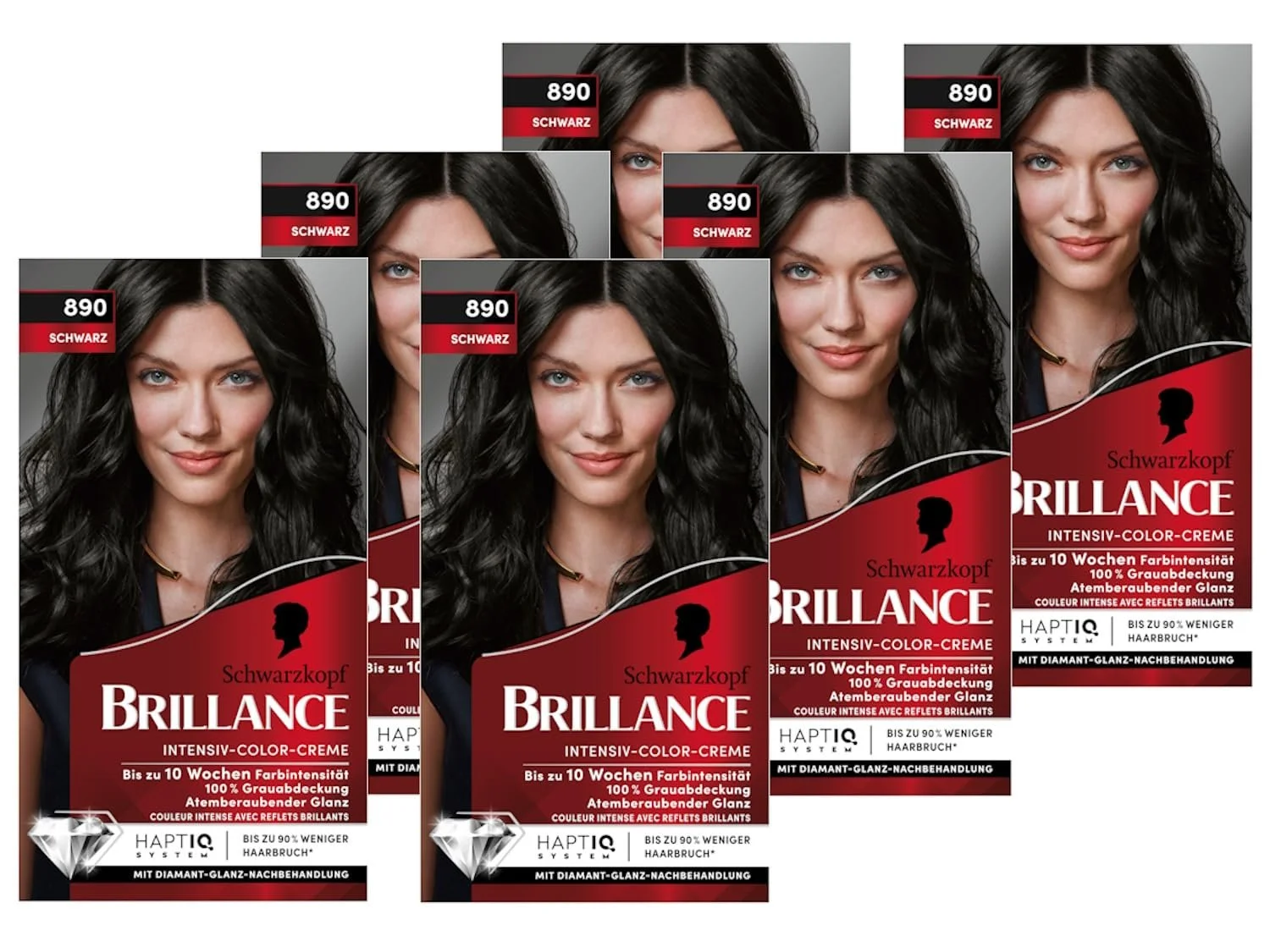 Крем-фарба для волосся Brillance Intensive Colour 890 Чорний (6 x 160 мл), стійка фарба для волосся з діамантовим блиском та кондиціонером для догляду, фото №1 Крем-фарба для волосся Brillance Intensive Colour 890 Чорний (6 x 160 мл), стійка фарба для волосся з діамантовим блиском та кондиціонером для догляду, фото №1