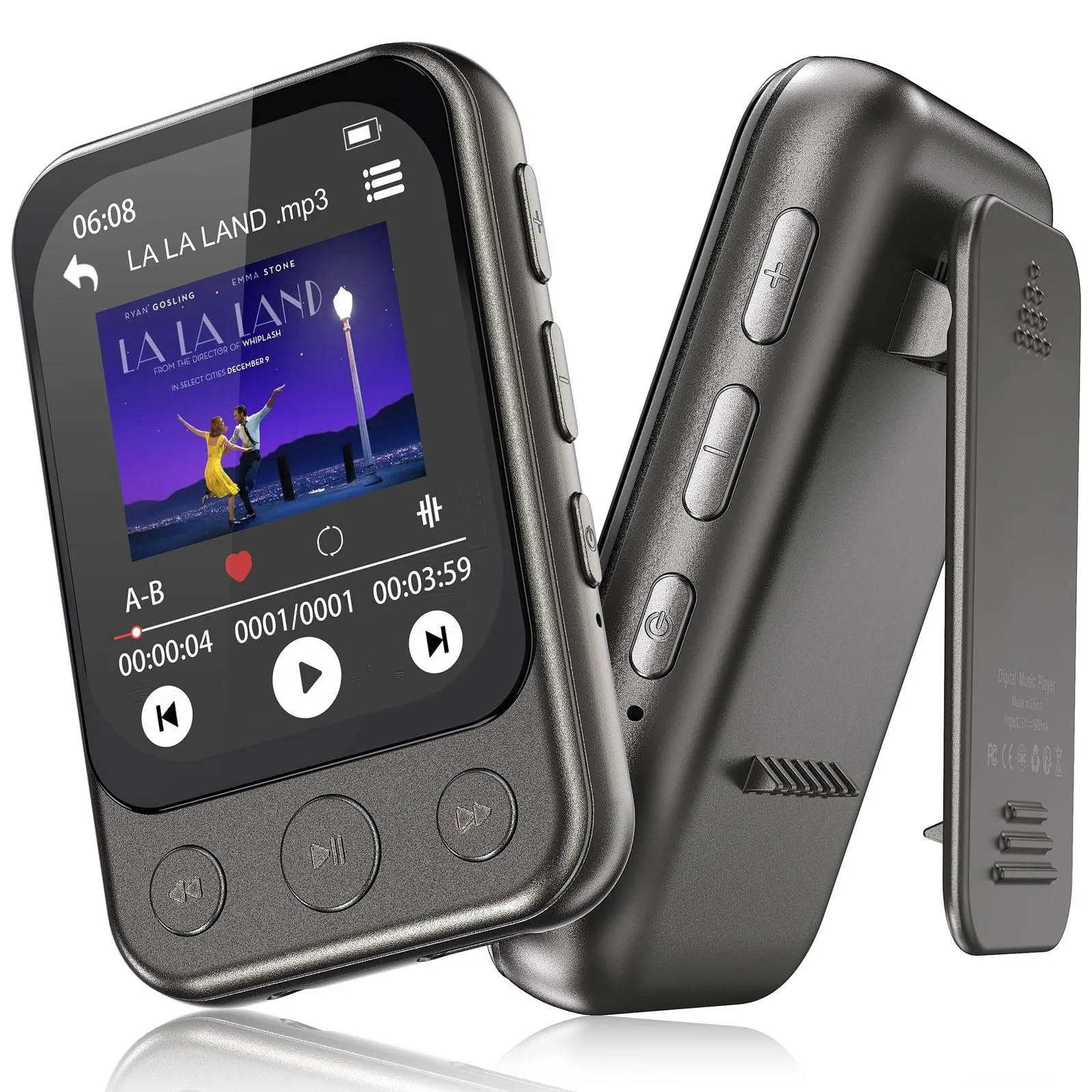MP3-плеер 64GB Bluetooth 5.3 с клипсой и динамиком, спортивный музыкальный плеер с сенсорным экраном и кнопками, независимая регулировка громкости, FM-радио, запись голоса, расширение до 128GB, фото №1