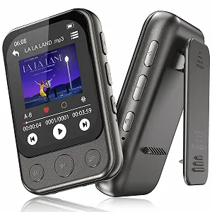 MP3-плеер 64GB Bluetooth 5.3 с клипсой и динамиком, спортивный музыкальный плеер с сенсорным экраном и кнопками, независимая регулировка громкости, FM-радио, запись голоса, расширение до 128GB - Фото 1