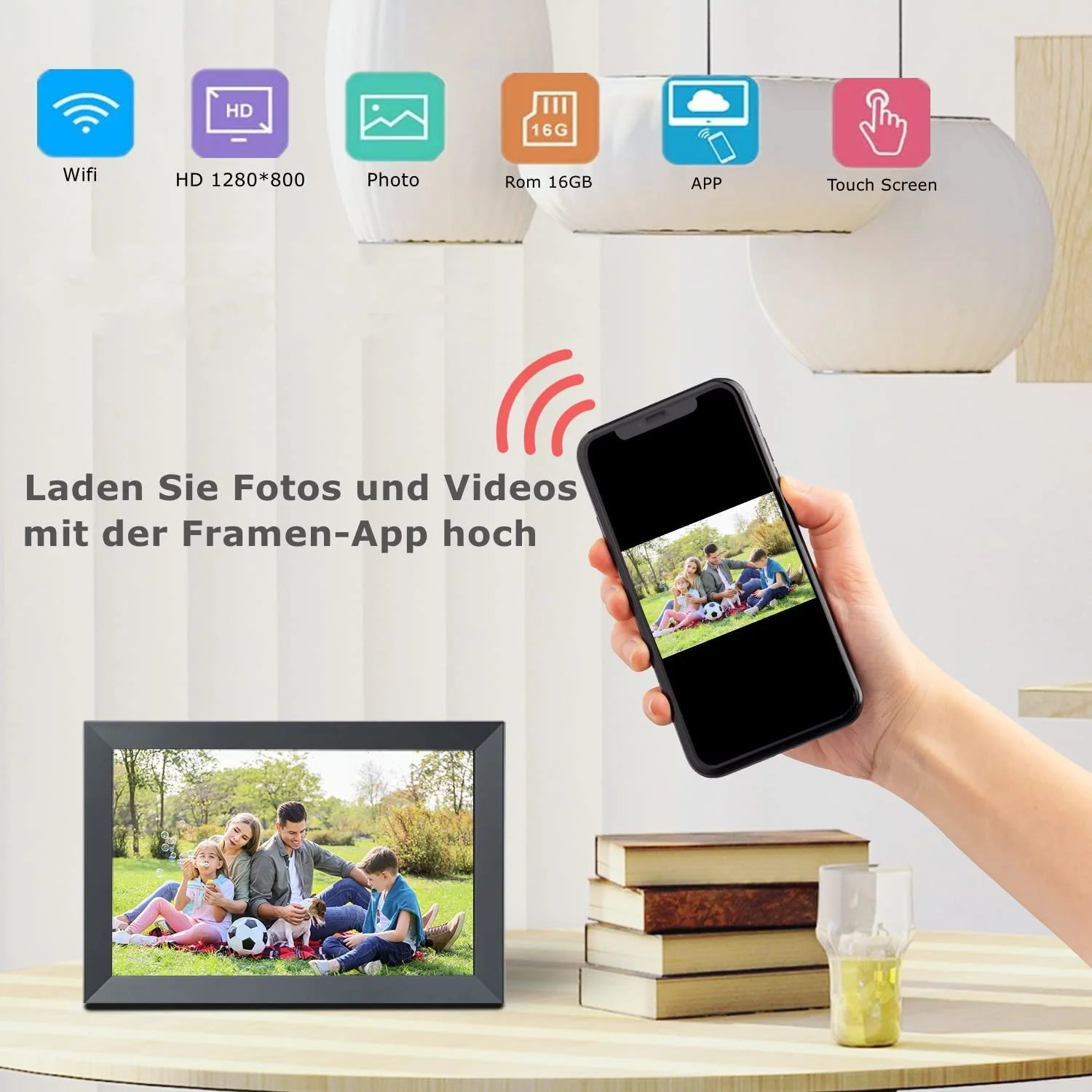 Цифровая фоторамка Aorpdd 10.1 дюйма WiFi HD IPS Touch Screen 32 ГБ Auto Rotation Frameo App, фото №3