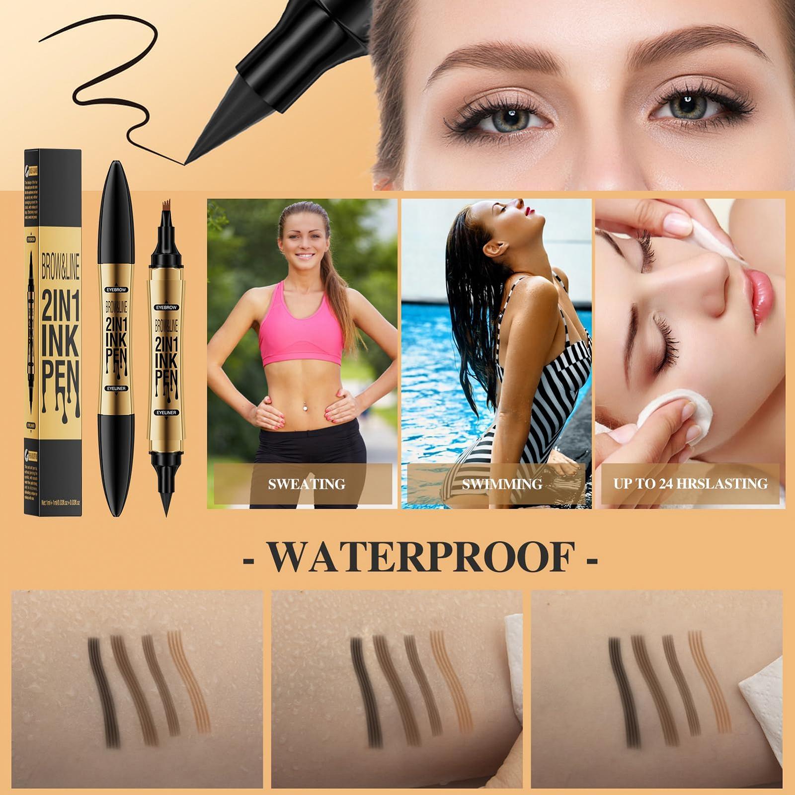 Олівець для брів 2-в-1 Double Head 4 Fork Tip Eyeliner Водостійкий Dark Brown, фото №5