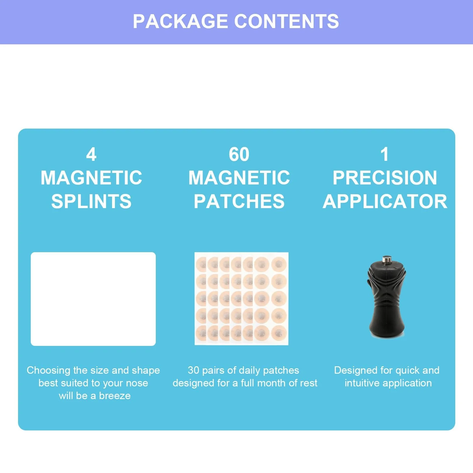 Пластирі для носа Магнітні 30 днів для покращення дихання, зменшення хропіння, фото №2