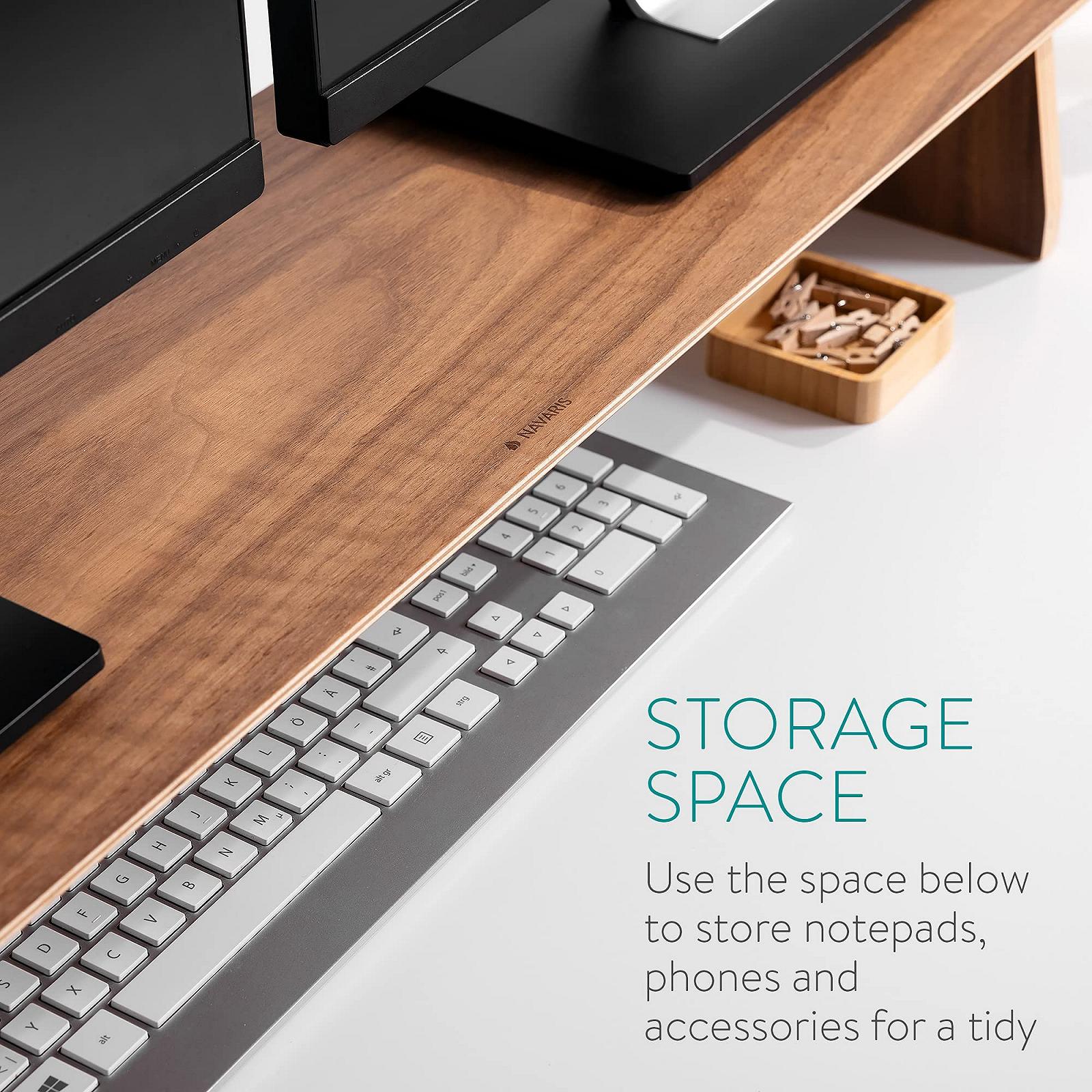 Подставка для монитора деревянная двойная Navaris из дерева орех коричневая, фото №3