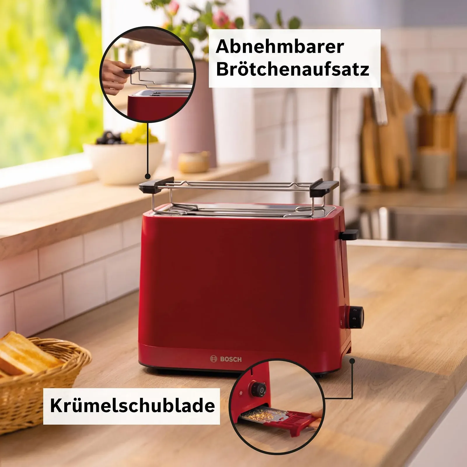 Тостер Bosch MyMoment TAT3M124 Compact, знімна складна насадка для булочок, з функцією розморожування, автоматичним вимкненням, функцією підйому, центруванням хліба, ідеально підходить для 2 скибочок, 800 Вт, фото №3 Тостер Bosch MyMoment TAT3M124 Compact, знімна складна насадка для булочок, з функцією розморожування, автоматичним вимкненням, функцією підйому, центруванням хліба, ідеально підходить для 2 скибочок, 800 Вт, фото №3