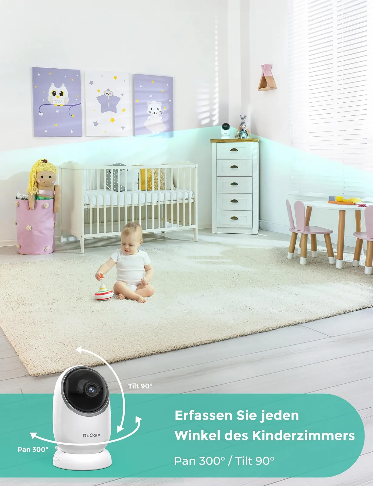 Відеоняня Dr.Care NovaView 5 дюймів 1080P Split-Screen 5000 mAh 2X/4X Zoom 300 м 1 камера, фото №3 Відеоняня Dr.Care NovaView 5 дюймів 1080P Split-Screen 5000 mAh 2X/4X Zoom 300 м 1 камера, фото №3