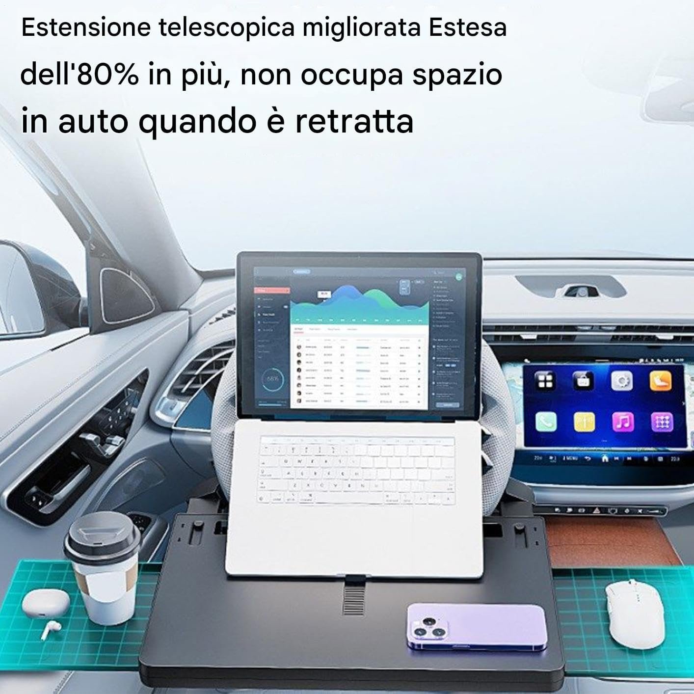 Столик-подставка с автоматическим держателем для ноутбука, раскладной столик для работы в автомобиле для чтения, путешествий, обеда, кемпинга, фото №3