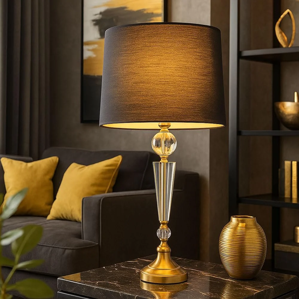 Настольная лампа GLOBO текстиль латунь хрусталь 66 см, фото №2