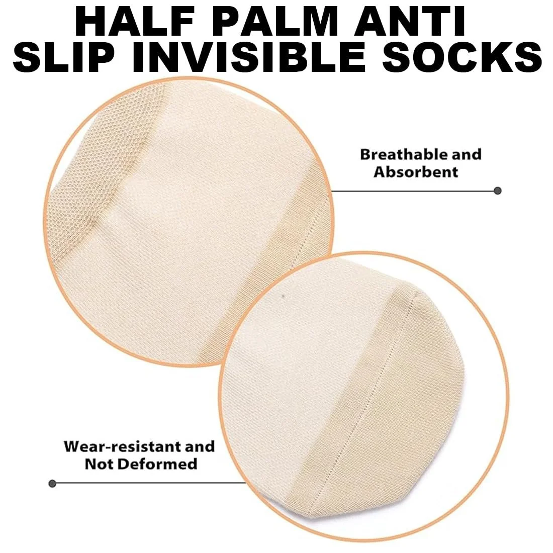 Женские носки с пальцами, полуноски с силиконовой подушечкой, носки для балеток, невидимые полуноски, дышащие, нескользящие носки для передней части стопы, подкладки для балеток и высоких каблуков, 4 пары, фото №3