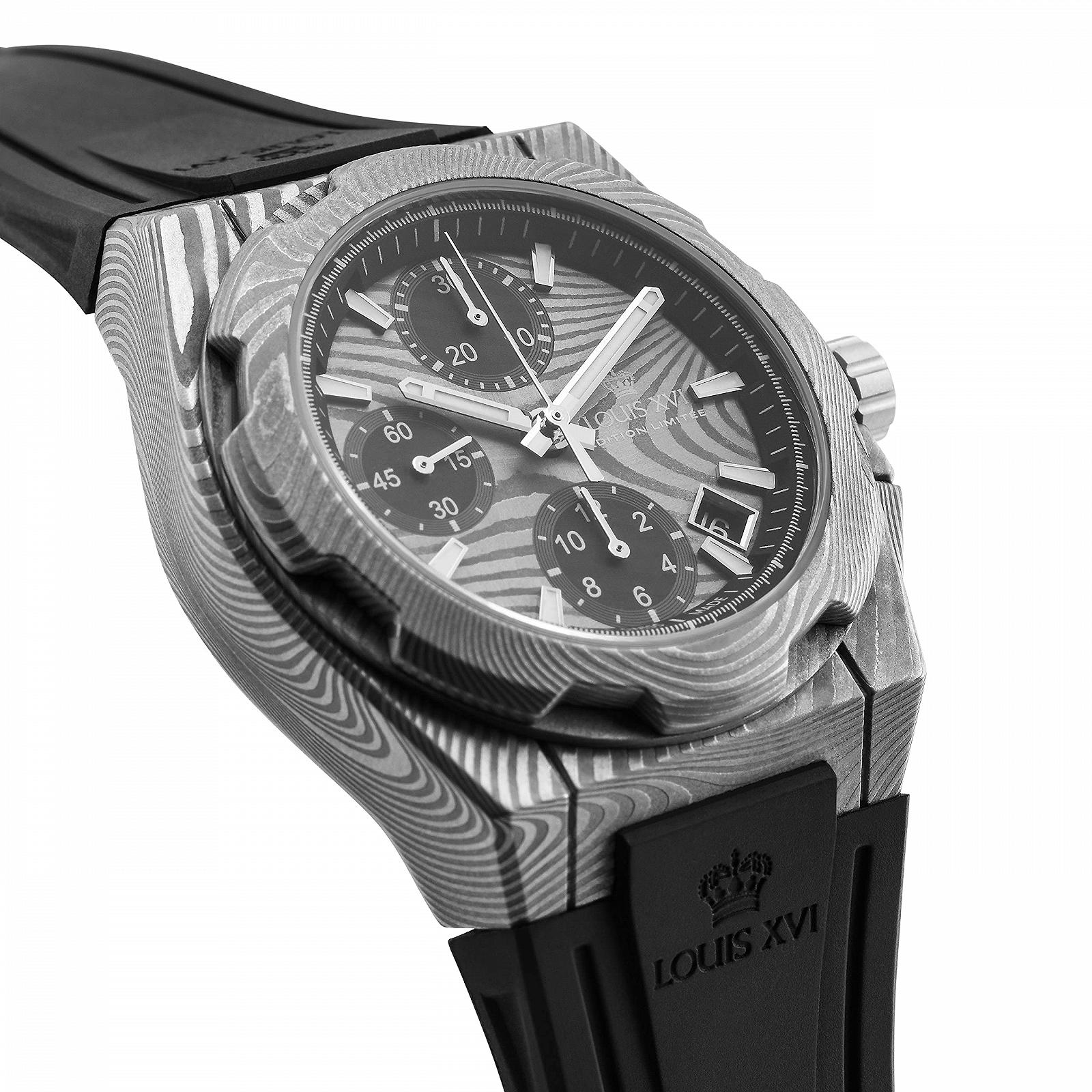 Годинник LOUIS XVI La Vauguyon Damascus 1201 чоловічий чорний з сталевим та гумовим ремінцем Super-LumiNova хронограф аналоговий автоматичний, фото №4 Годинник LOUIS XVI La Vauguyon Damascus 1201 чоловічий чорний з сталевим та гумовим ремінцем Super-LumiNova хронограф аналоговий автоматичний, фото №4