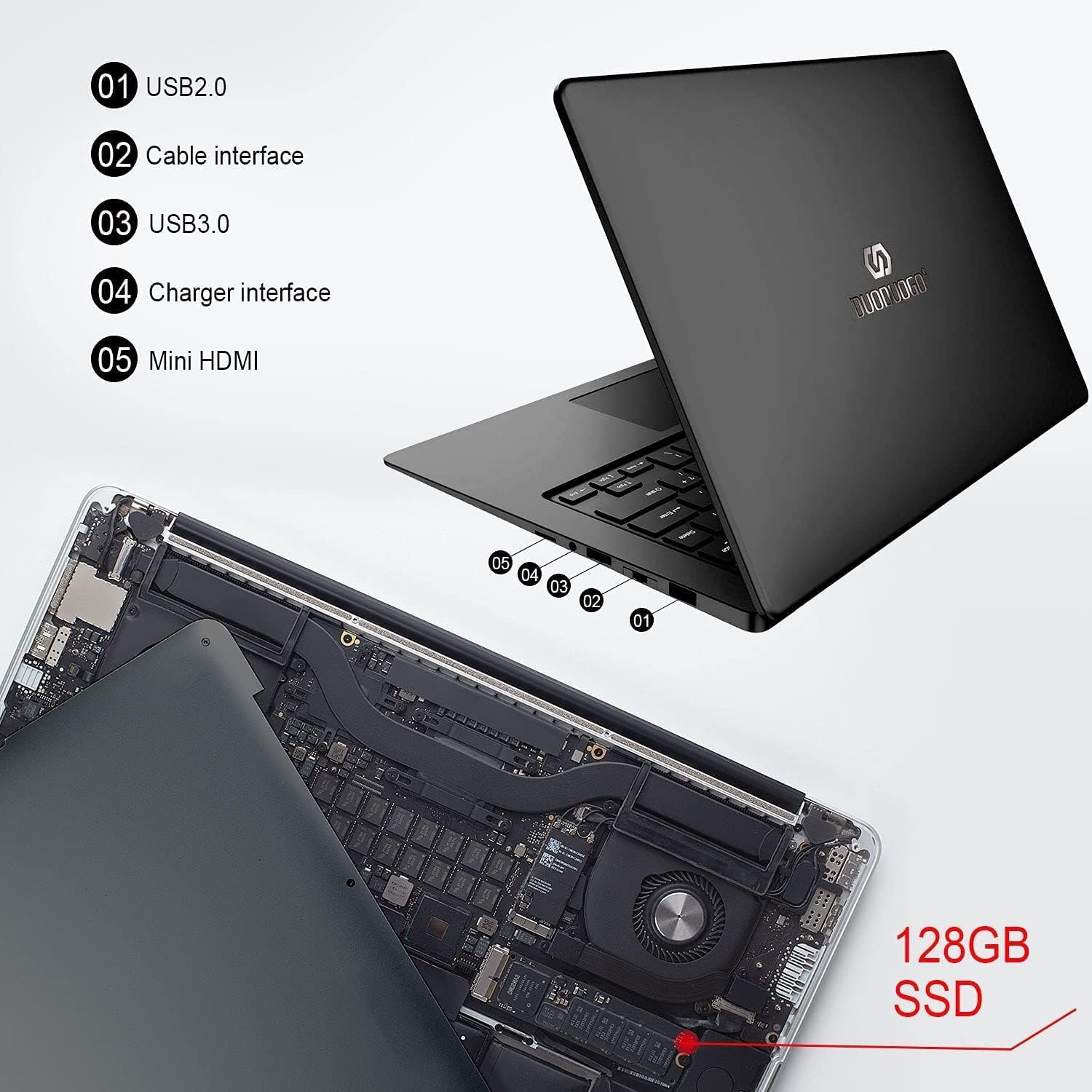 Ноутбук 14.1" DUODUOGO Notebook Intel Celeron J3455 RAM 6GB SSD 128GB Windows 11, фото №4