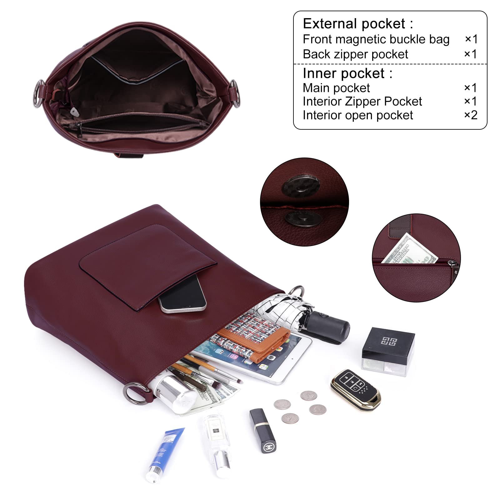 Сумка HAWEE жіноча, велика, через плече, зі штучної шкіри, червона, елегантна, фото №5