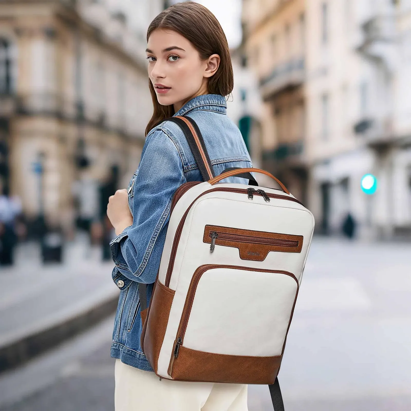 Рюкзак для ноутбука Shrrie 16" 28L Расширяемый Бежевый с коричневым, фото №2