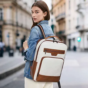 Рюкзак для ноутбука Shrrie 16" 28L Расширяемый Кожаный Бежевый с коричневым synthetic.ua - Фото 1