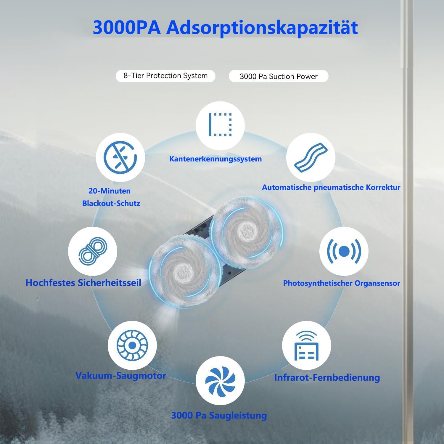 Робот для мойки окон 5600pa Мощное всасывание для больших наружных окон, фото №6