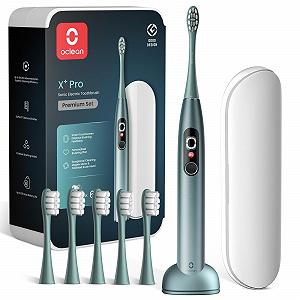 Електрична Зубна Щітка Oclean X Series Pro Gift Set, звукова, з екраном, 3 режими, 32 інтенсивності, таймер, 6 змінних голівок, дорожній чохол, зелена - Фото 1