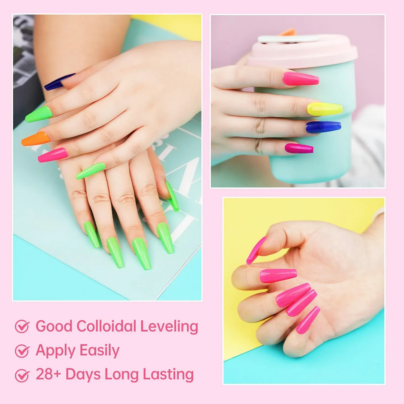 Гель-лак Beauty7 Набор 6 цветов Полуперманентный Прозрачный УФ-гель Натуральный гель Soak Off УФ LED Маникюр (Неон, 7 мл x 6 шт.), фото №8