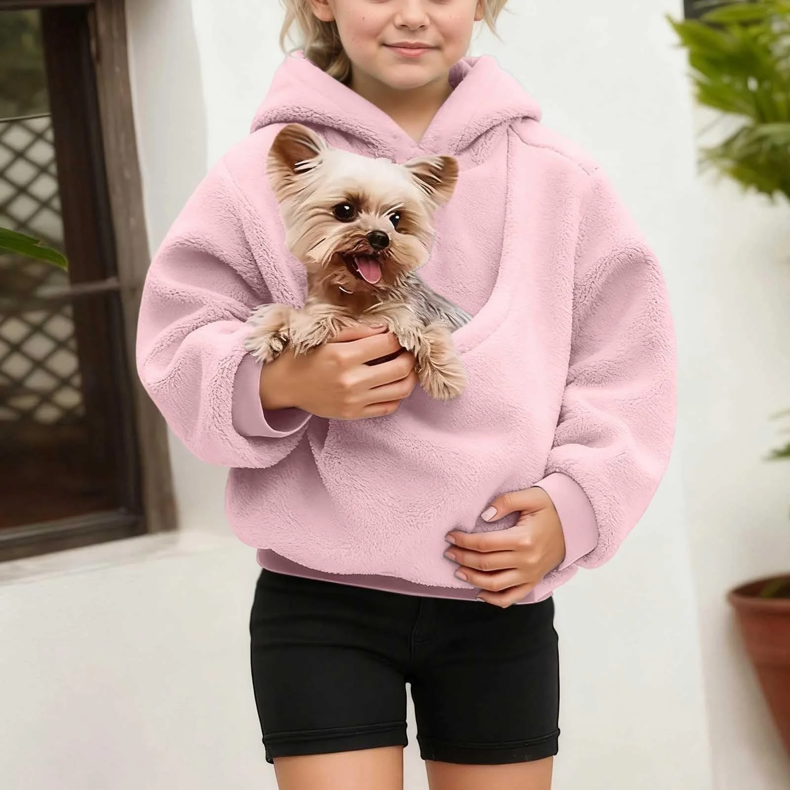 Джемпер Generisch Рождественский для девочек Детский джемпер Топ Свитшот Повседневные девичьи свитшоты Принт Щенок/Кот Бретельки на плечах Карманы Длинный рукав Толстовки с капюшоном, фото №3