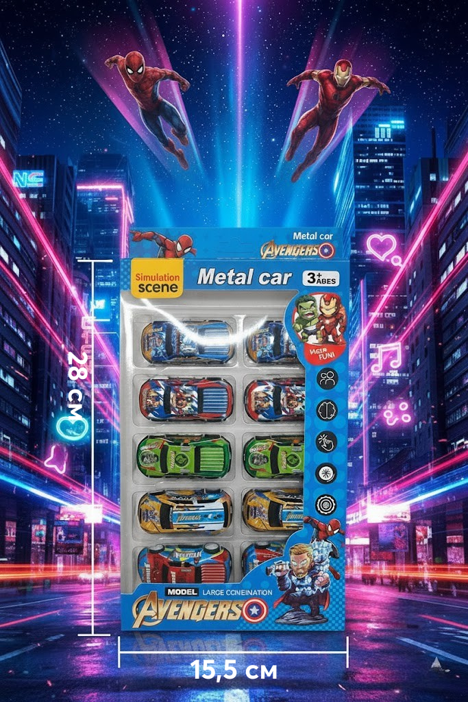 Набір машинок Месники Avengers Infinity War Marvel Марвел металеві інерційні для дітей супергерої 10 шт, фото №1