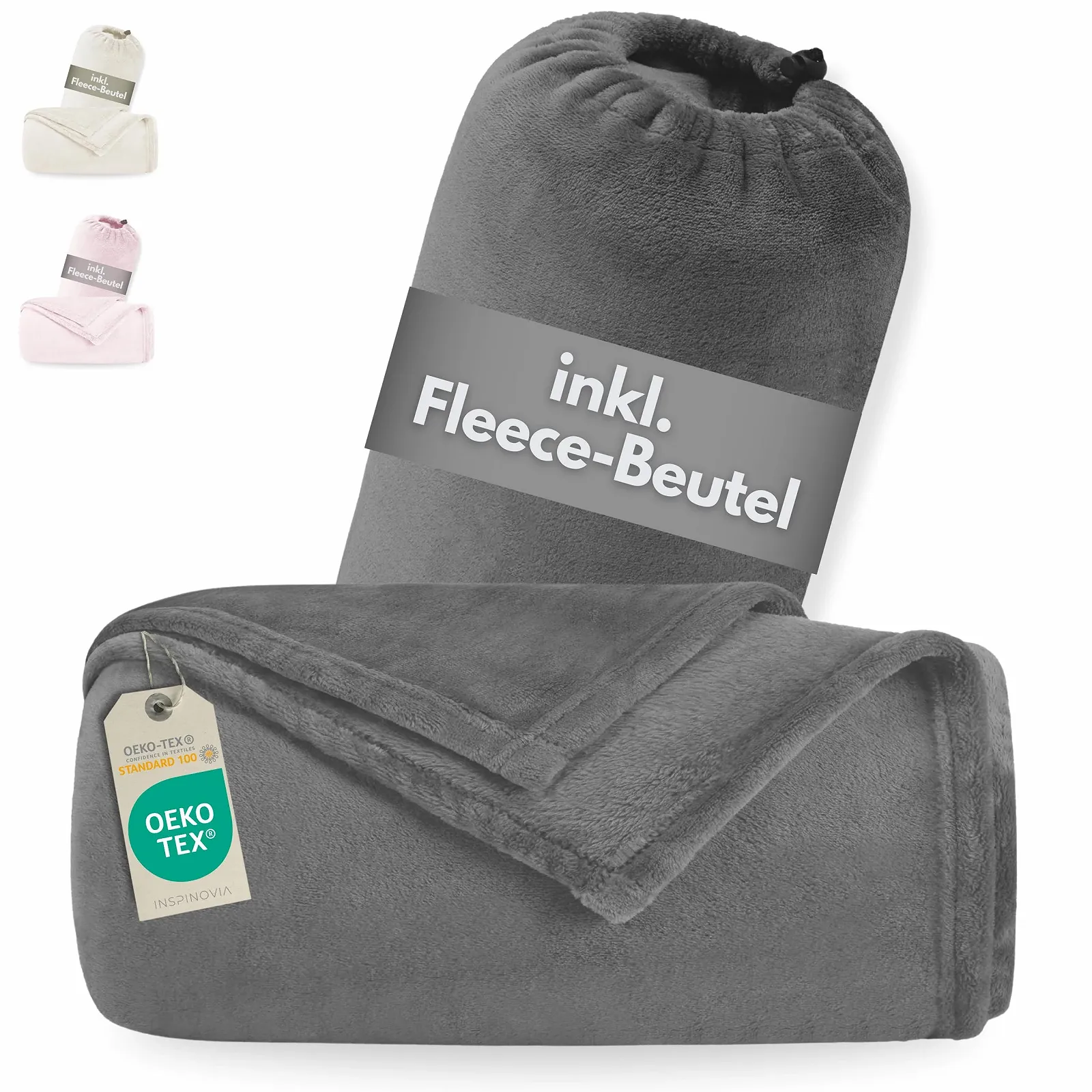 Покривало з мікрофібри INSPINOVIA Фліс 150 x 200 см з сумкою Сірий, фото №1