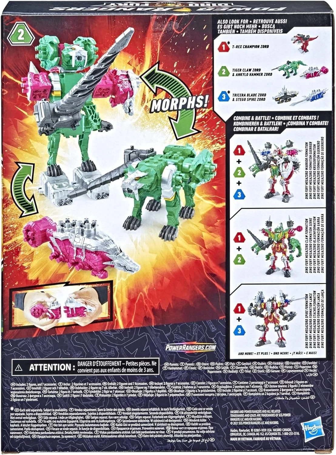 Игрушка Power Rangers Dino Fury Ankylo Hammer and Tiger Claw Zord для детей от 4 лет, фото №7