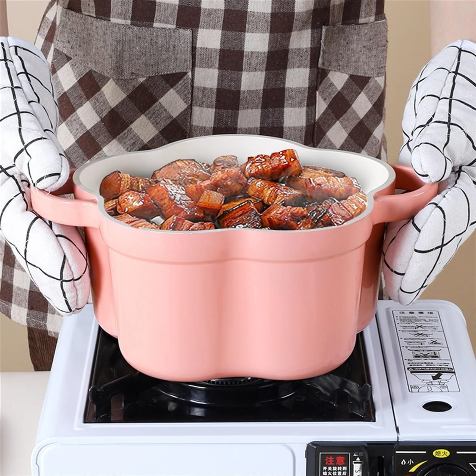 Кастрюля-жаровня Dutch Oven в форме цветка алюминиевый сплав с керамическим покрытием с крышкой, фото №3