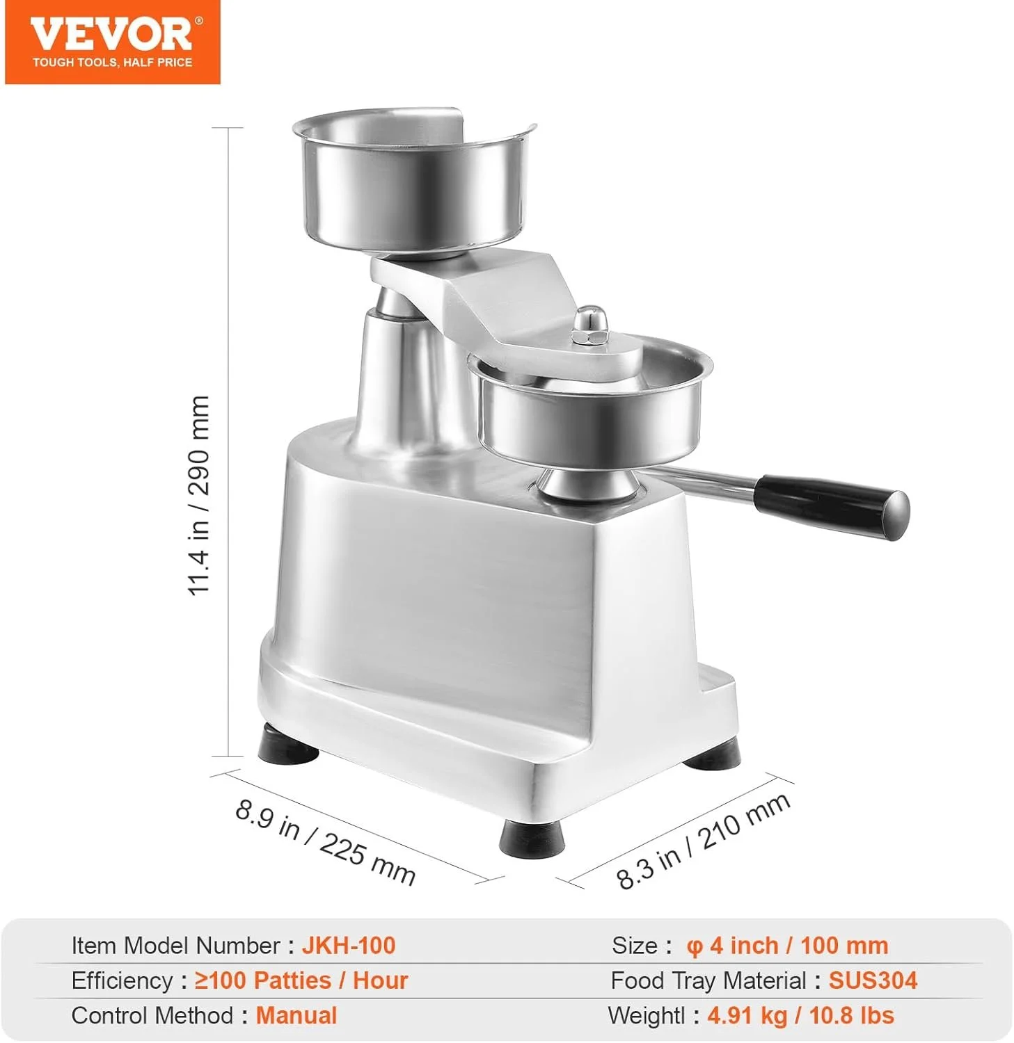 Ручной пресс для гамбургеров Vevor JKH-100 /  Silver, фото №7