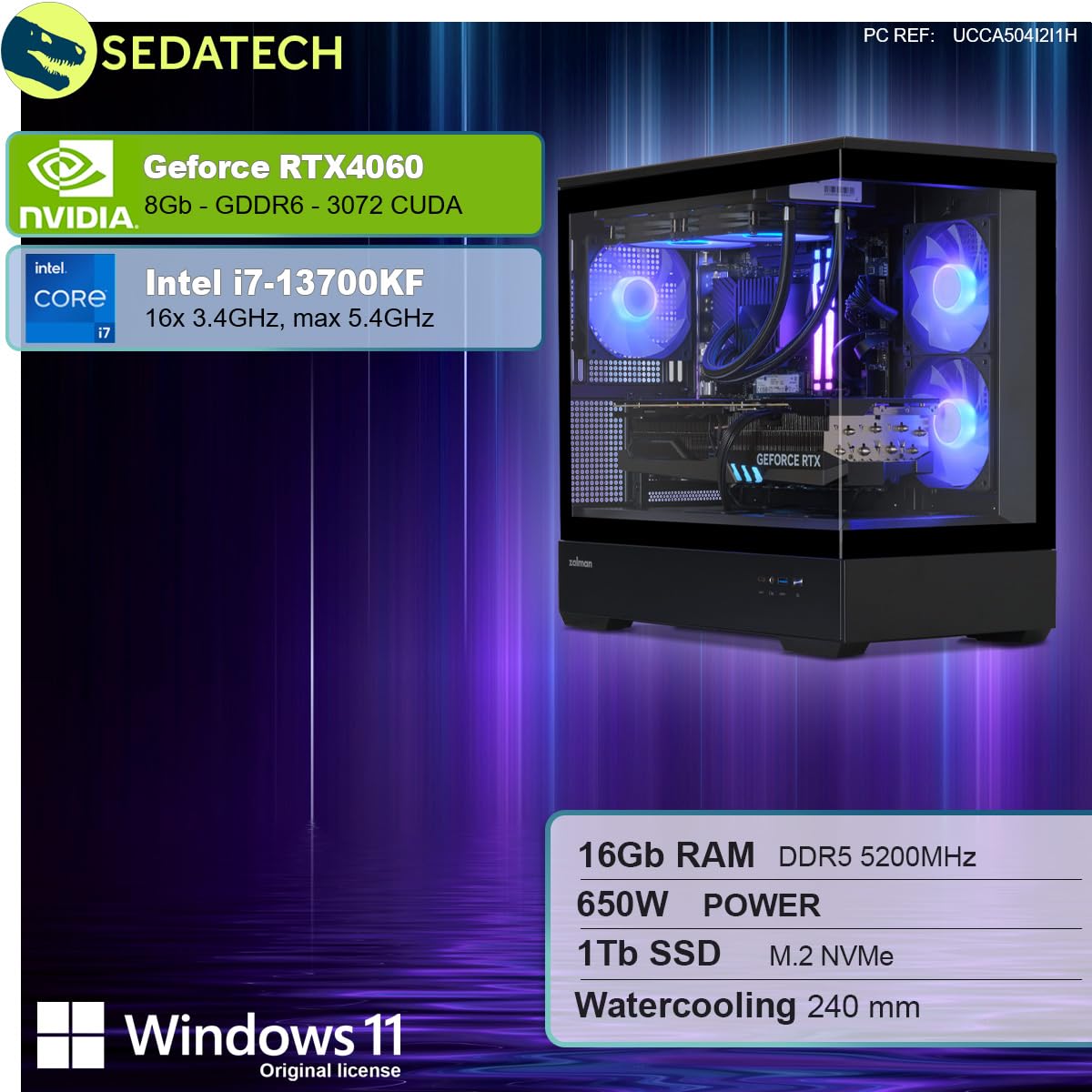 Комп'ютер Sedatech Advanced Gaming PC Water Cooling Full Vision Intel i7-13700KF RTX4060 16 GB DDR5 1TB SSD M.2 Windows 11, фото №2