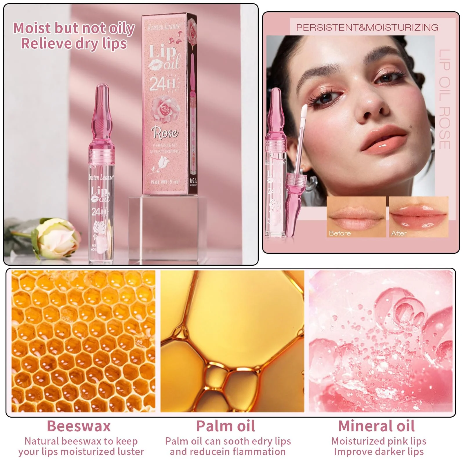 Масло для губ Увлажняющее, Rose Flavour, Прозрачное, для сухих губ, для ухода за губами, Роза, фото №4