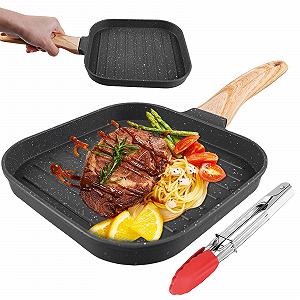 Сковорода-гриль WIYETY 19 x 20 см, для стейков, с щипцами, для куриных крылышек, стейков, блинов, для всех типов плит - черная - Фото 1