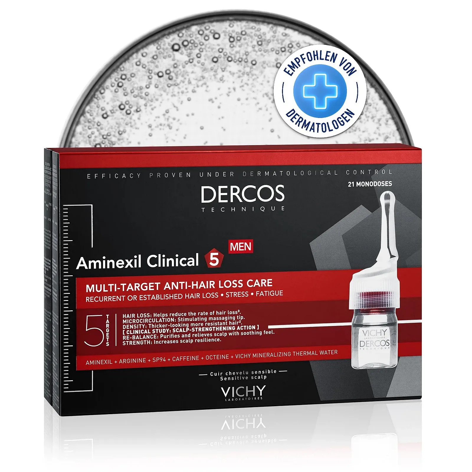 Засіб проти випадіння волосся Vichy Dercos Aminexil Clinical 5 для чоловіків 21 монодоза, фото №1