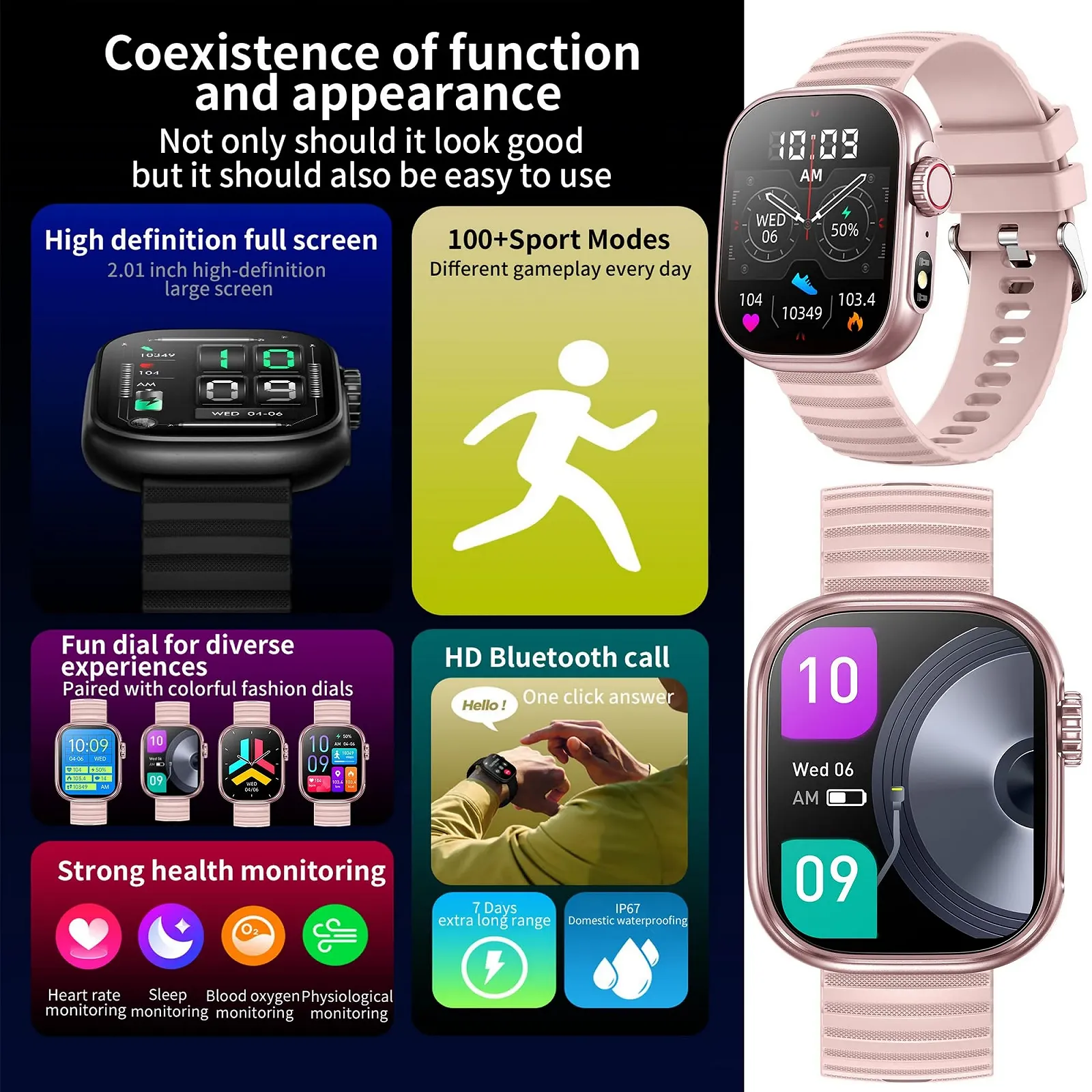 Смарт-часы женские 2.01 Inch IP68 Водонепроницаемый Спортивный с функцией телефона, фото №4